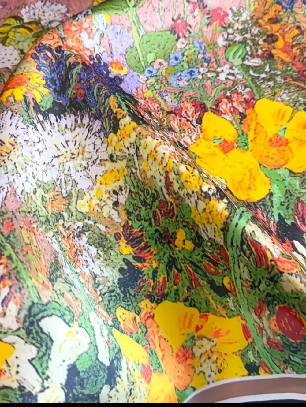 Floral Silk-Look Square Scarf in Yellow & Green